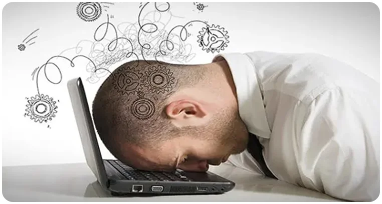 man exhausted stress headache work