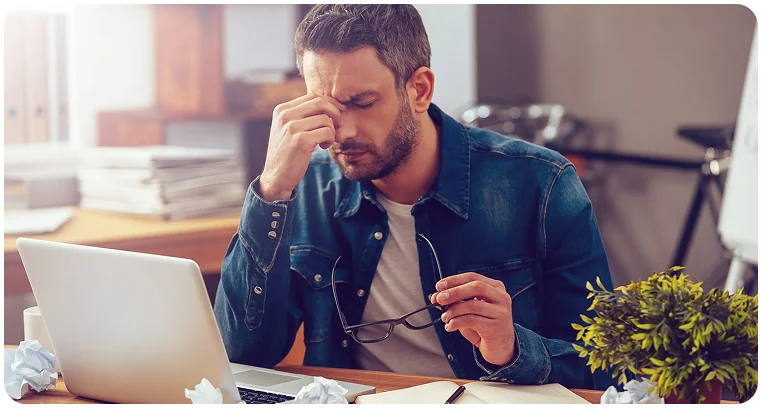 man eye strain stress headache computer