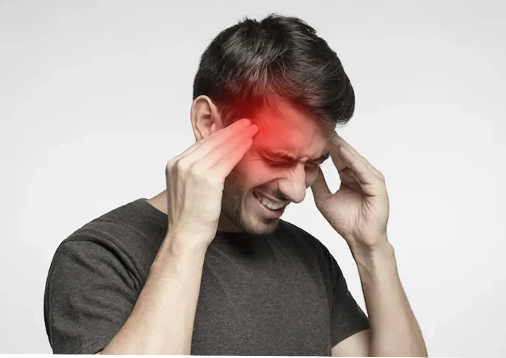 man severe migraine headache pain
